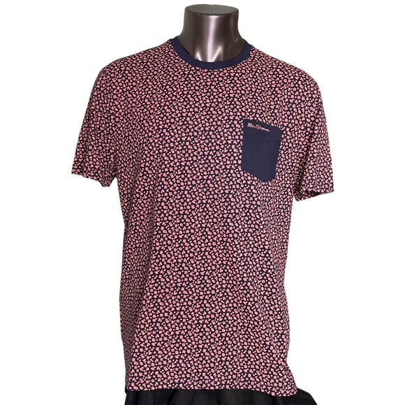Ben Sherman Mens Floral Pink Blue Pocket T Shirt Top Size 2XL u